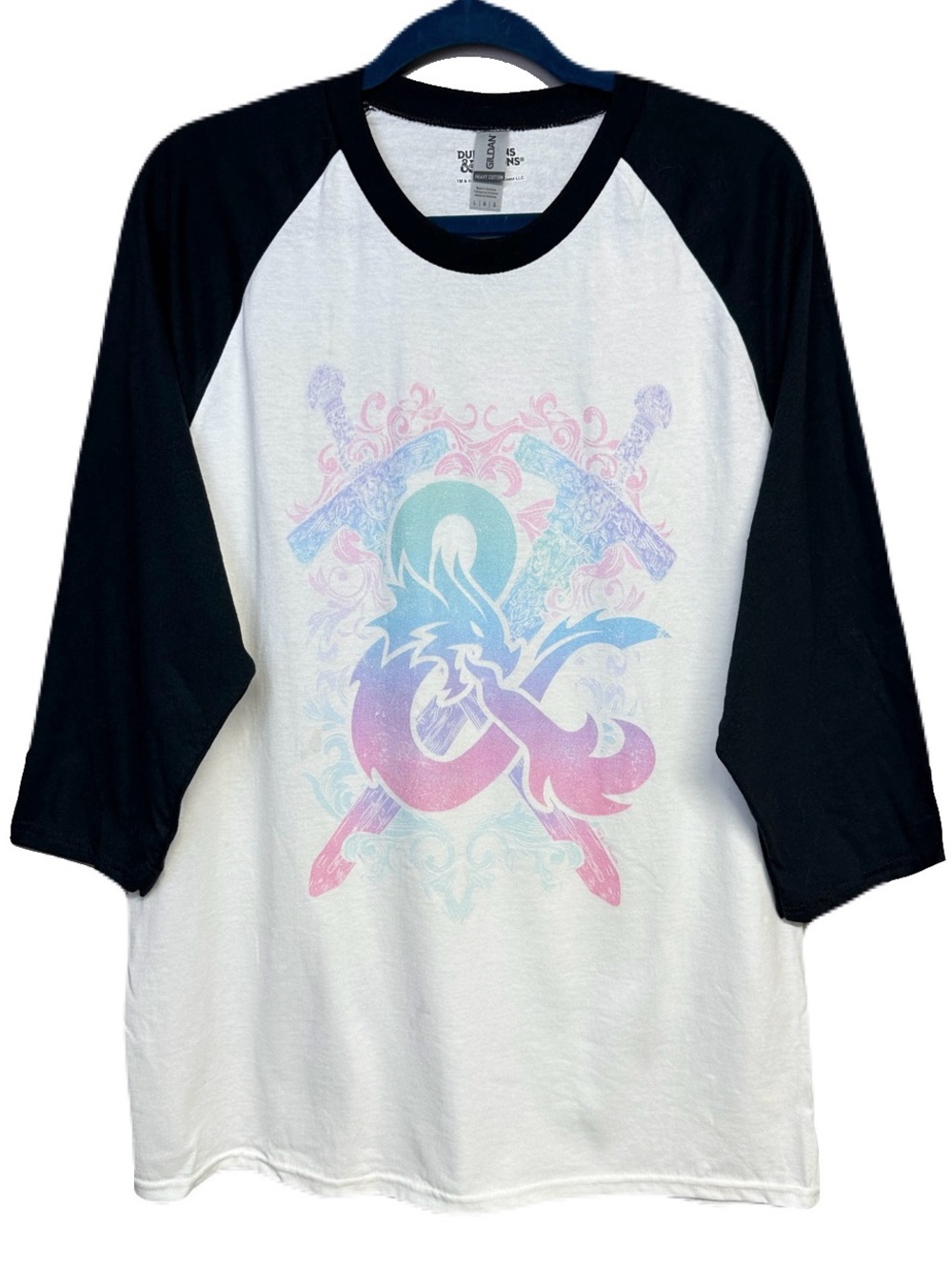 NWOT Dungeons & Dragons Pastel white black baseball raglan t-shirt Box Lunch Lrg